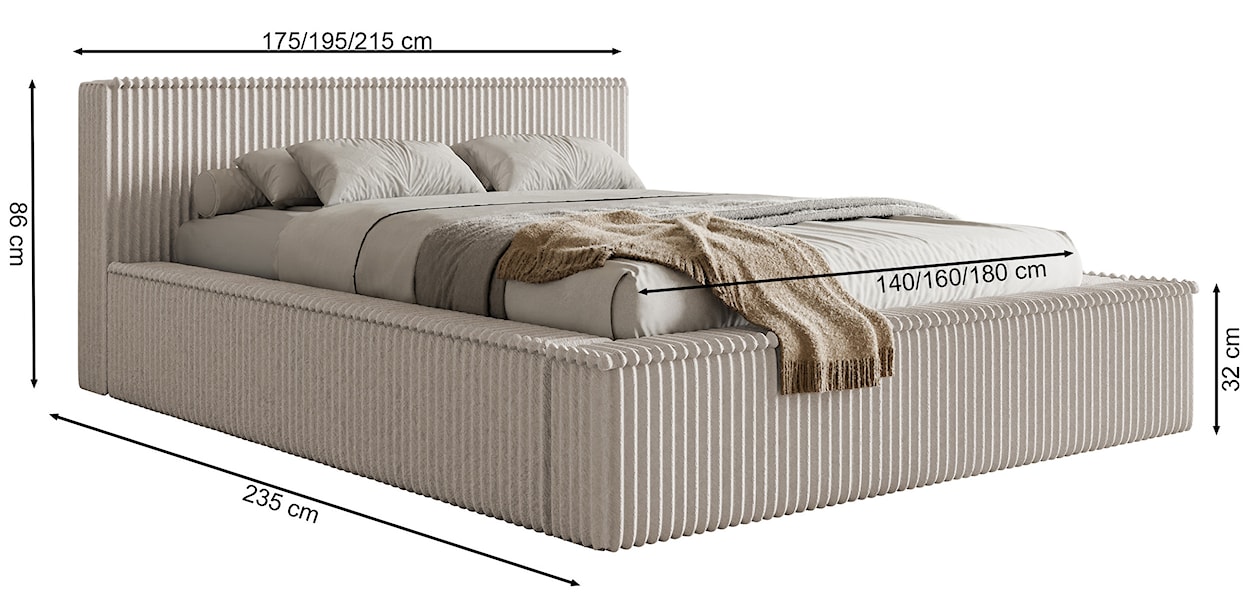 Łóżko tapicerowane Affolio 140x200 cm z pojemnikiem granatowe gruby sztruks  - zdjęcie 8