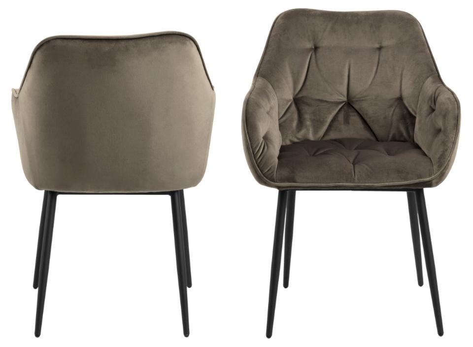 Krzesło tapicerowane Agamos ciemnobeżowe z podłokietnikami velvet  - zdjęcie 3