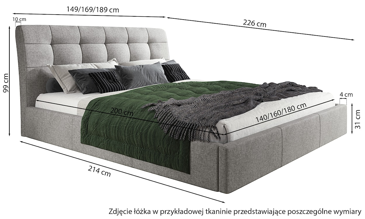 Łóżko tapicerowane 140x200 cm Alneo z pojemnikiem beżowe plecionka  - zdjęcie 4
