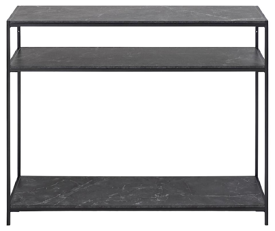 Konsola Almatio prostokątna z blatem i dwoma półkami czarny marmur na metalowej podstawie 100x35x79 cm  - zdjęcie 2