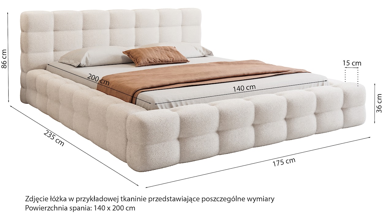 Łóżko tapicerowane 140x200 cm Floriso z pojemnikiem i metalowym stelażem jasnobeżowe boucle  - zdjęcie 5