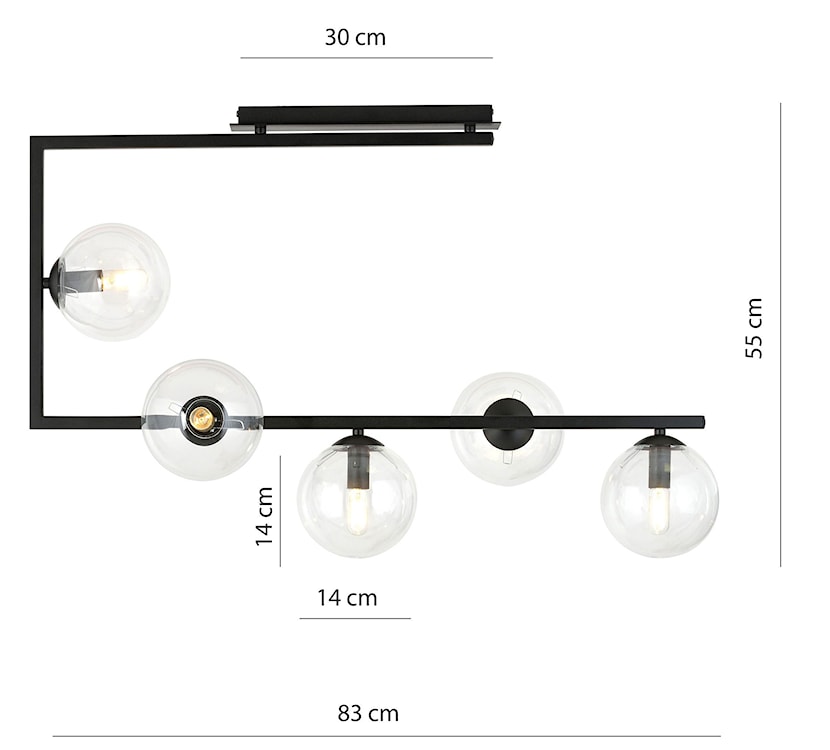 Lampa wisząca Amatted czarno-transparentna x5  - zdjęcie 6