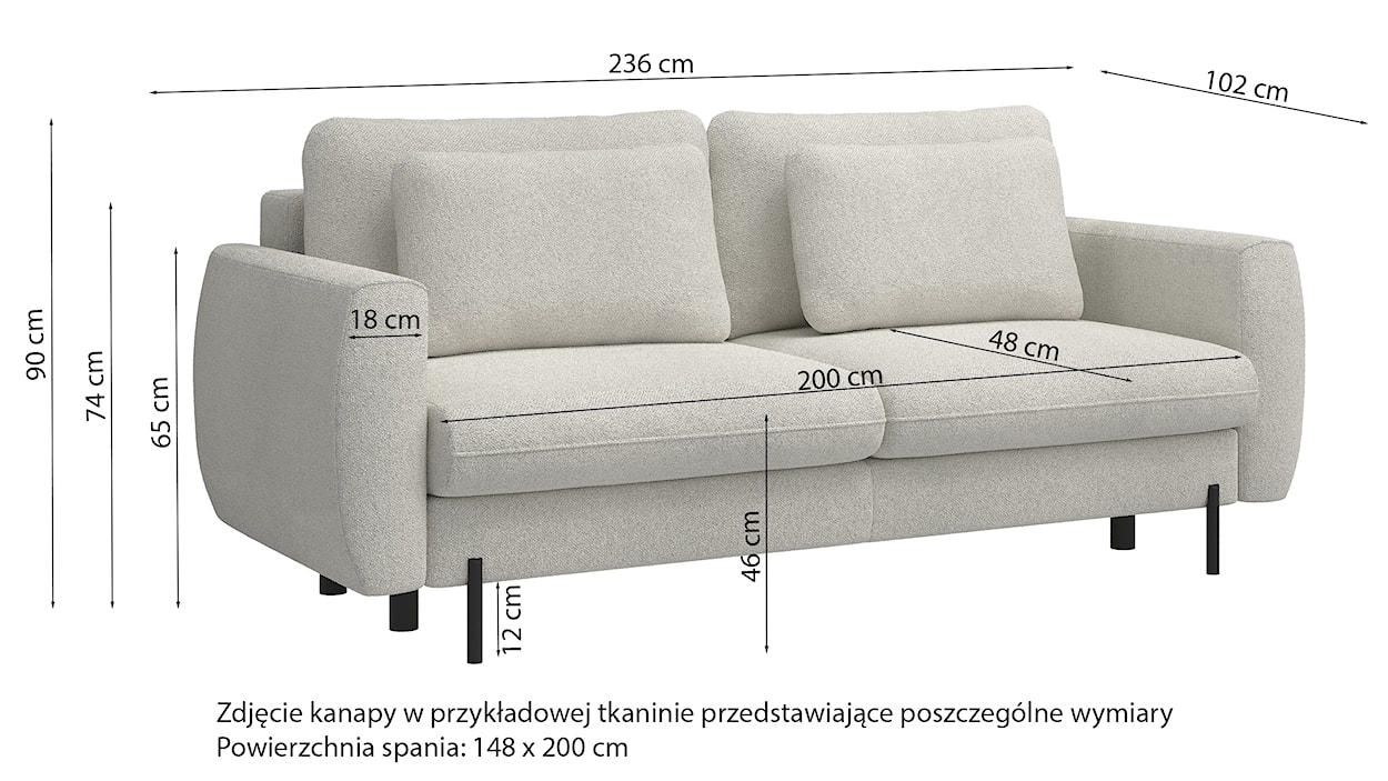 Kanapa rozkładana trzyosobowa Rane z pojemnikiem kremowa boucle hydrofobowa  - zdjęcie 8