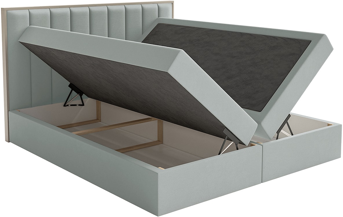 Łóżko kontynentalne 140x200 cm Togents z pojemnikami i topperem szałwiowe welur hydrofobowy  - zdjęcie 6