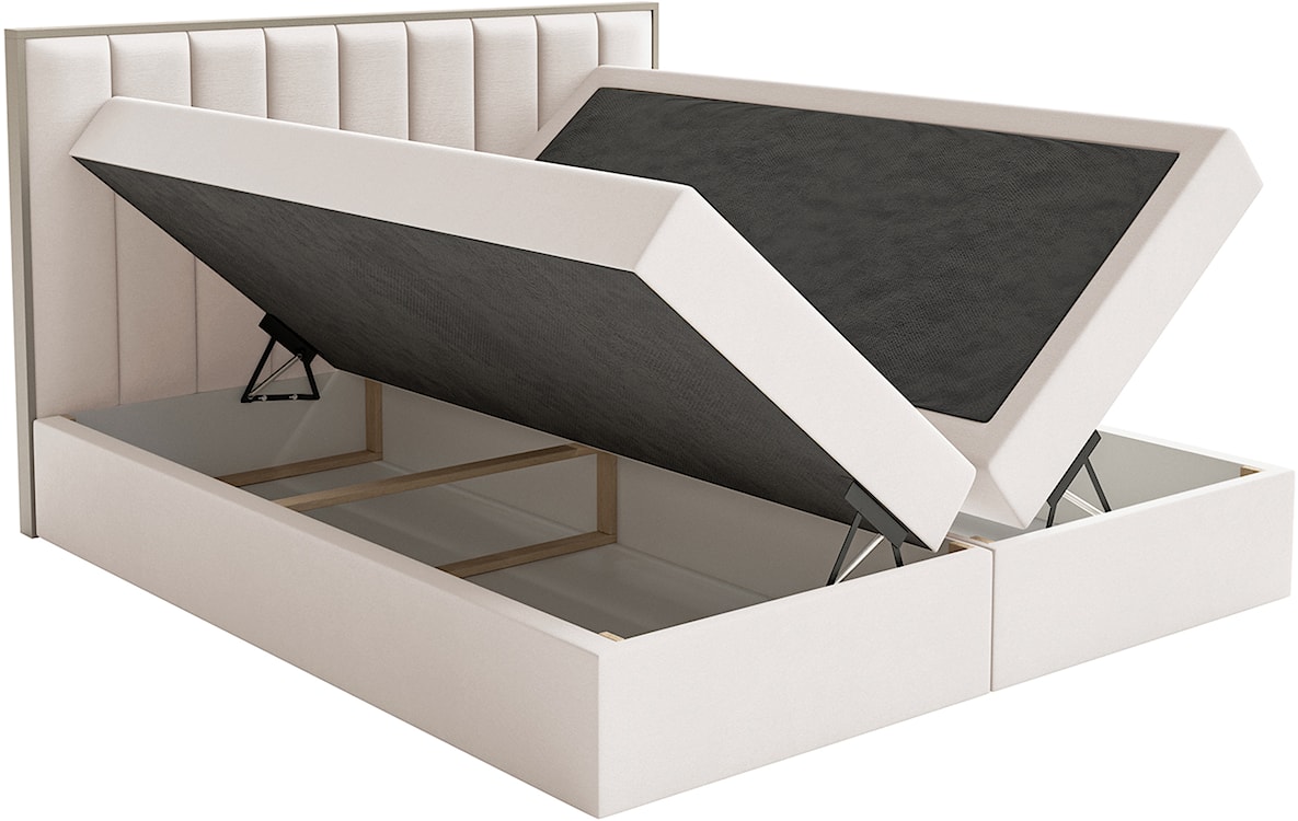 Łóżko kontynentalne 140x200 cm Togents z pojemnikami i topperem kremowe welur hydrofobowy  - zdjęcie 6