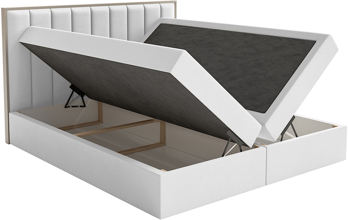 Łóżko kontynentalne 140x200 cm Togents z pojemnikami i topperem białe welur hydrofobowy  - zdjęcie 6