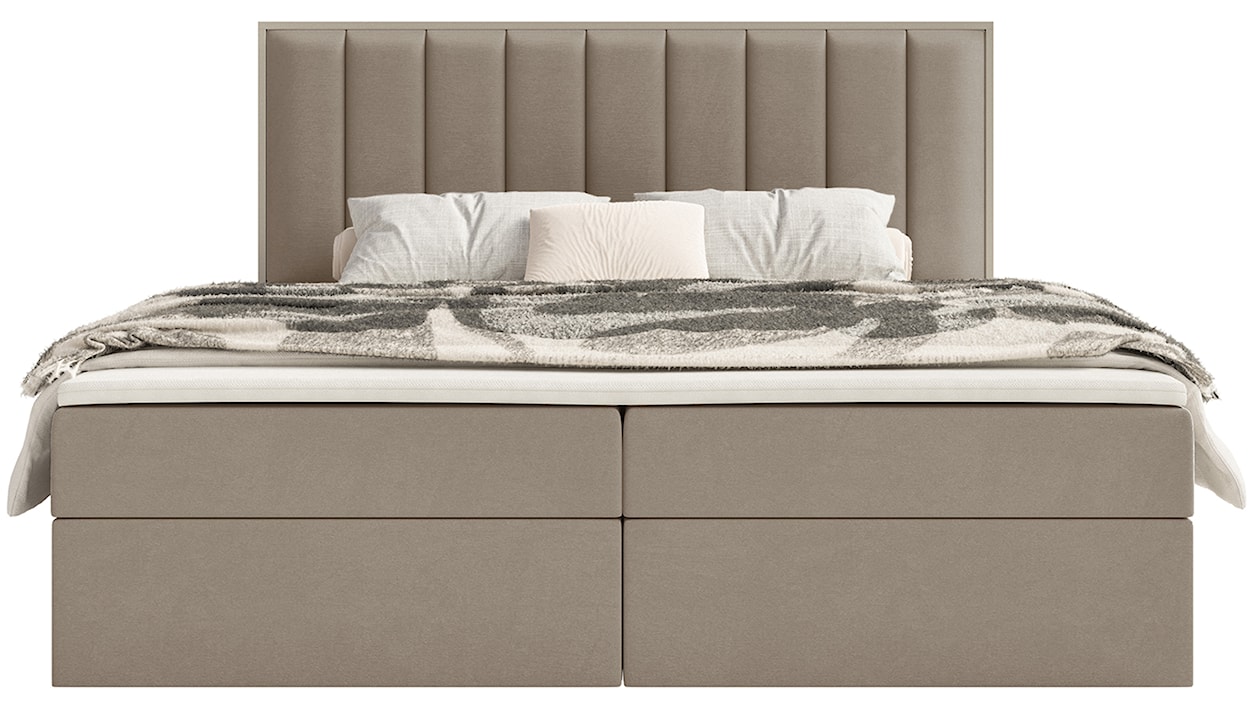 Łóżko kontynentalne 140x200 cm Togents z pojemnikami i topperem brązowe welur hydrofobowy  - zdjęcie 5