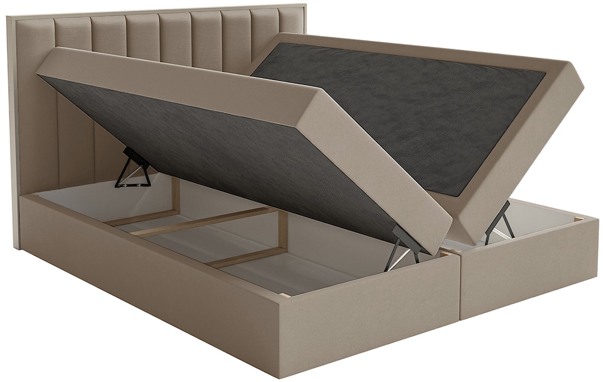 Łóżko kontynentalne 140x200 cm Togents z pojemnikami i topperem brązowe welur hydrofobowy  - zdjęcie 6