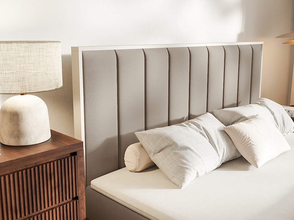 Łóżko kontynentalne 140x200 cm Togents z pojemnikami i topperem brązowe welur hydrofobowy  - zdjęcie 4