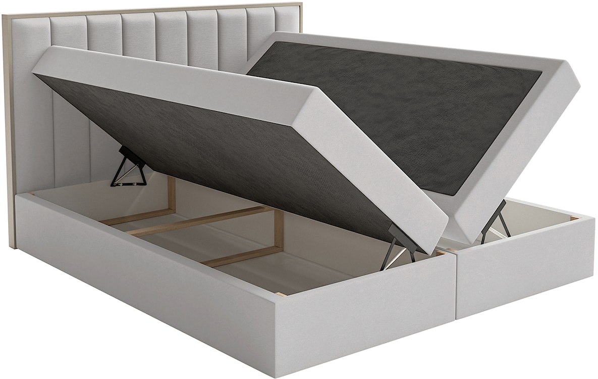 Łóżko kontynentalne 140x200 cm Togents z pojemnikami i topperem jasnoszare welur hydrofobowy  - zdjęcie 6