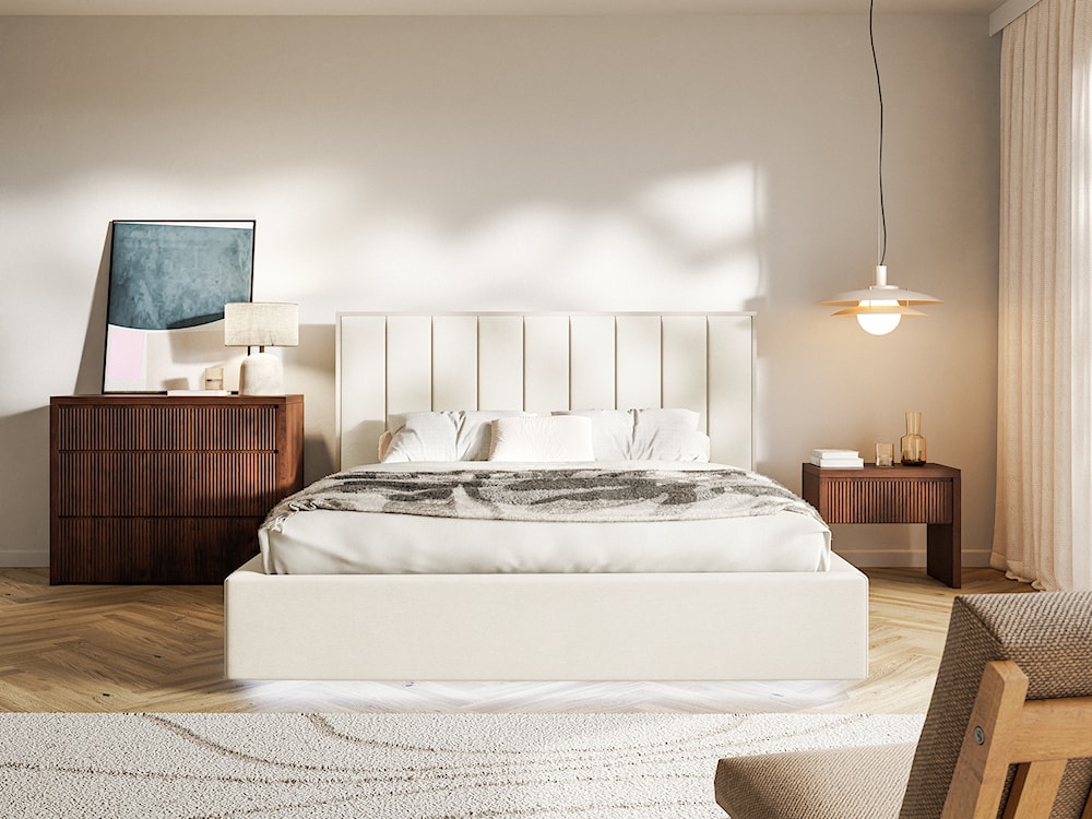 Łóżko tapicerowane 140x200 cm Togents z oświetleniem LED kremowe welur hydrofobowy  - zdjęcie 3