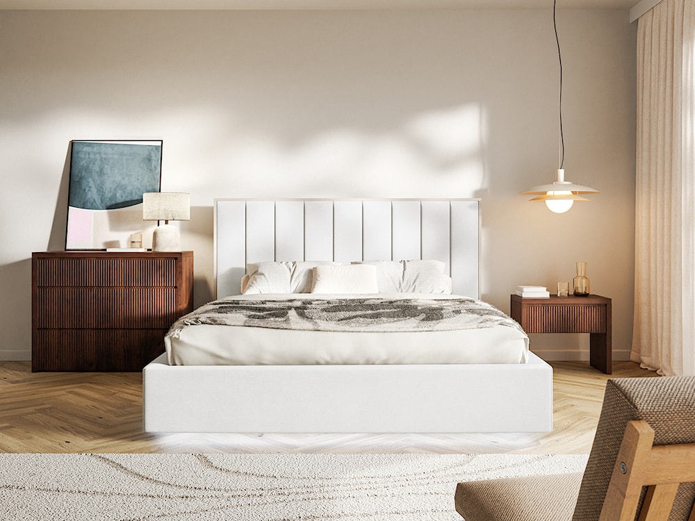 Łóżko tapicerowane 140x200 cm Togents z oświetleniem LED białe welur hydrofobowy  - zdjęcie 3