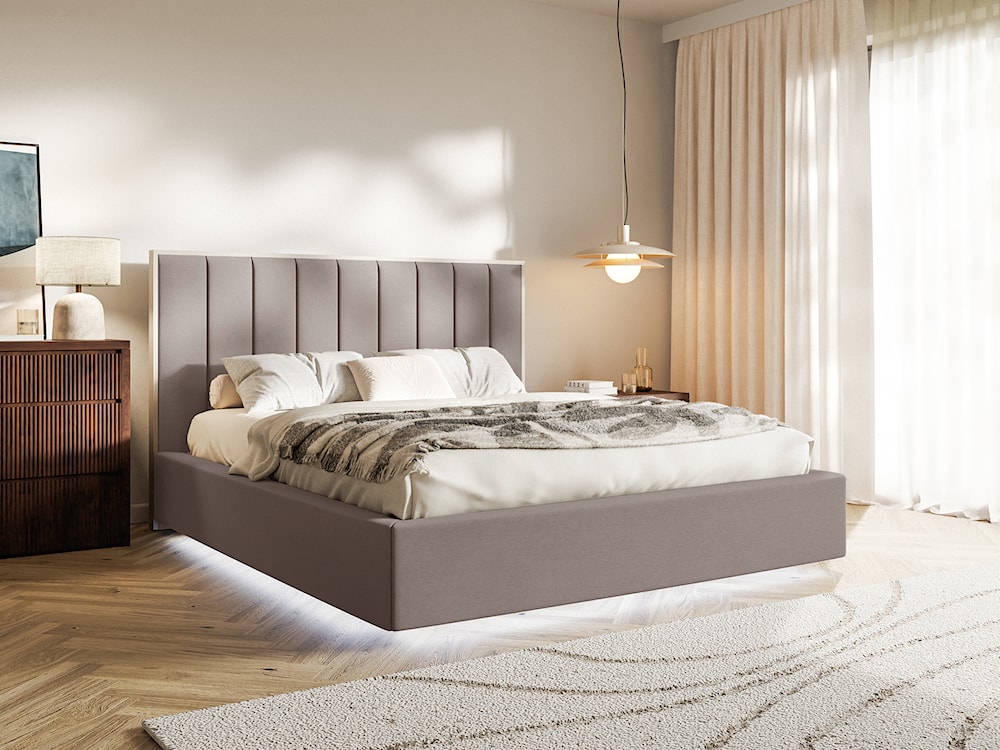 Łóżko tapicerowane 140x200 cm Togents z oświetleniem LED brązowe welur hydrofobowy  - zdjęcie 2