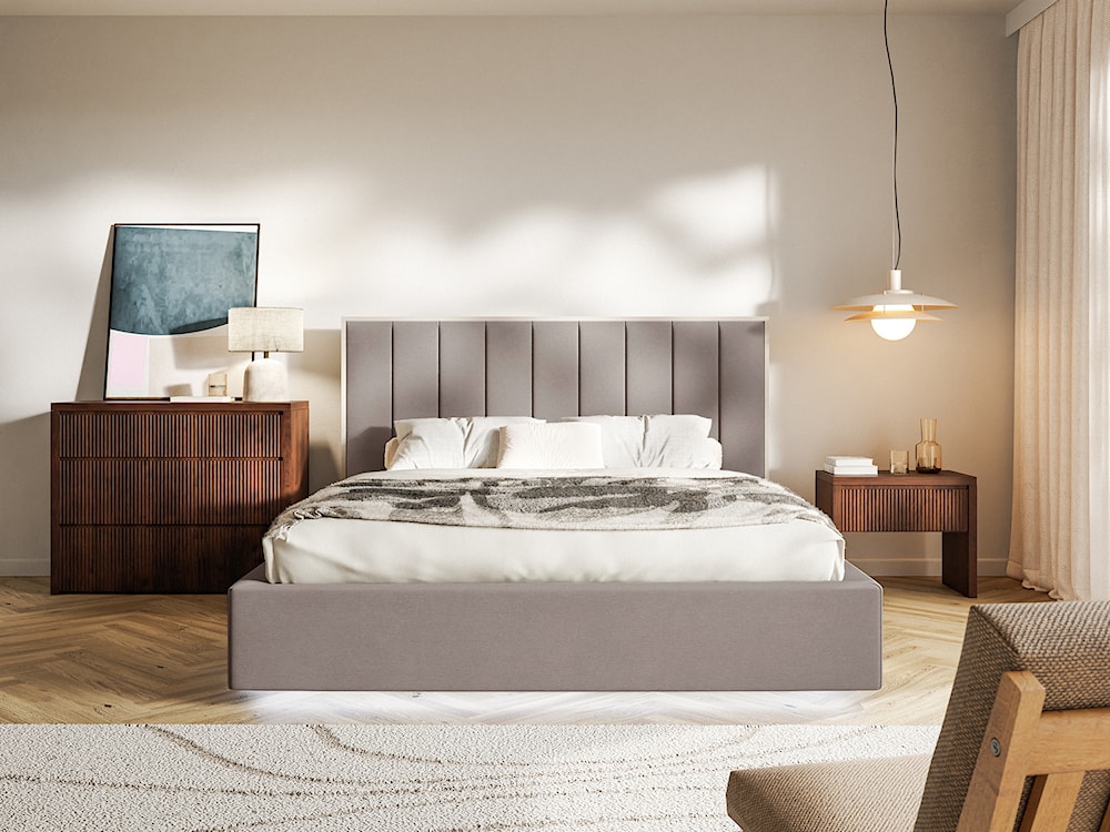 Łóżko tapicerowane 140x200 cm Togents z oświetleniem LED brązowe welur hydrofobowy  - zdjęcie 3