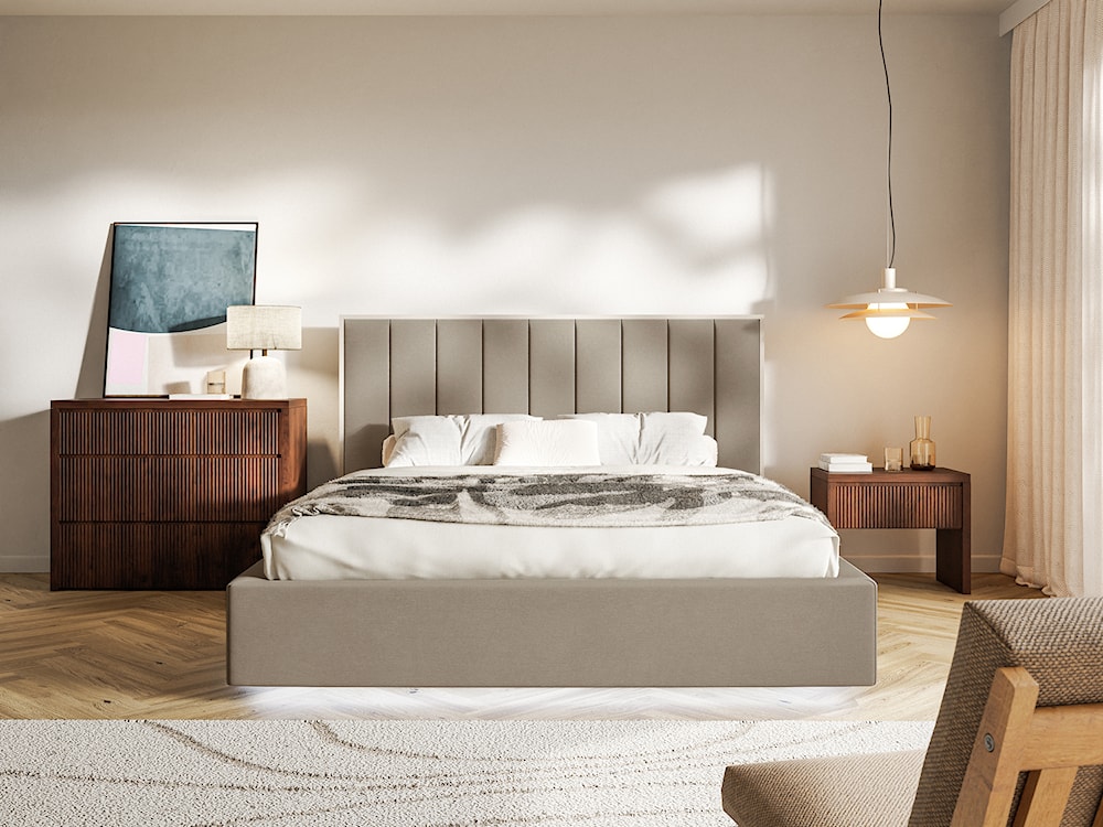 Łóżko tapicerowane 160x200 cm Togents z oświetleniem LED brązowe welur hydrofobowy  - zdjęcie 3