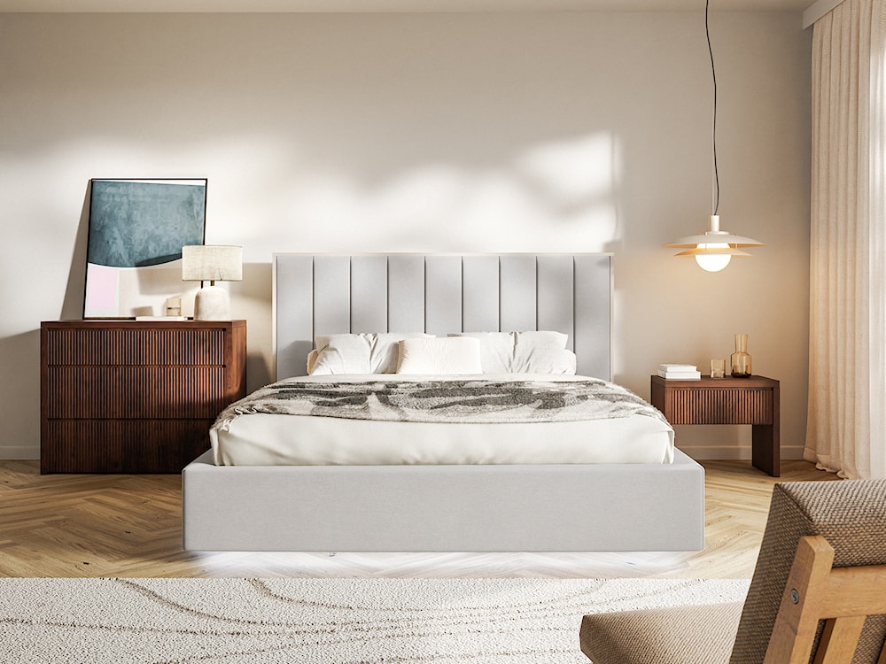 Łóżko tapicerowane 140x200 cm Togents z oświetleniem LED jasnoszare welur hydrofobowy  - zdjęcie 3
