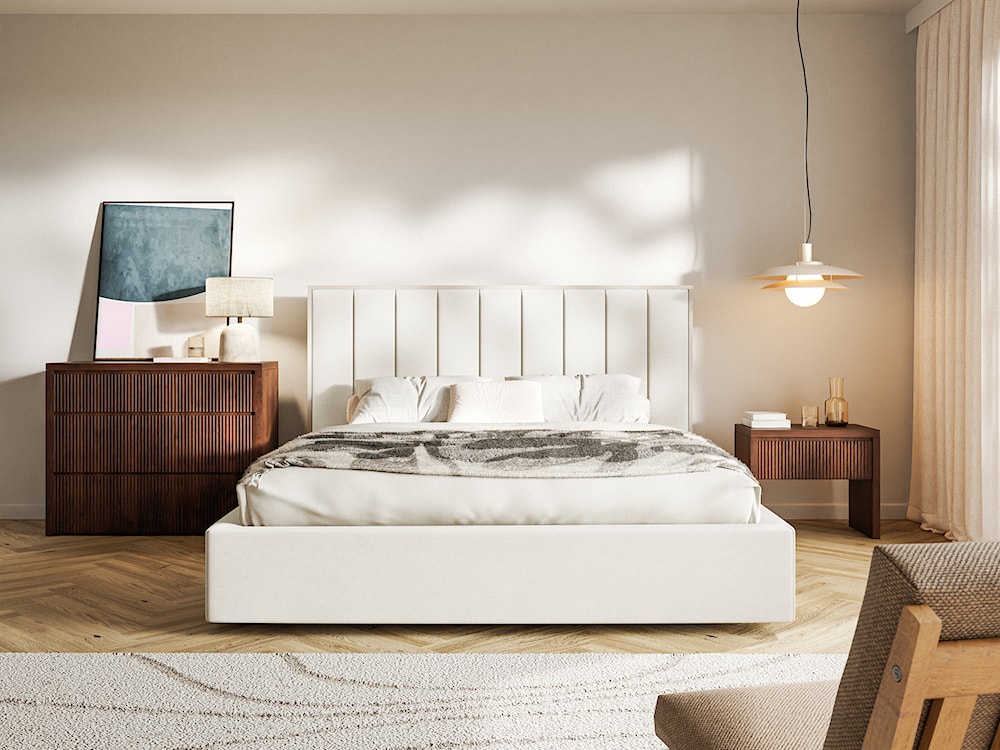 Łóżko tapicerowane 140x200 cm Togents kremowe welur hydrofobowy  - zdjęcie 3