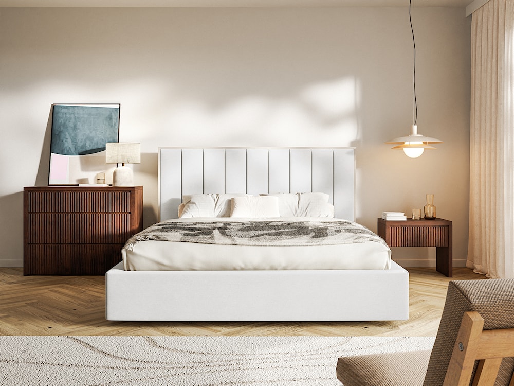 Łóżko tapicerowane 140x200 cm Togents białe welur hydrofobowy  - zdjęcie 3