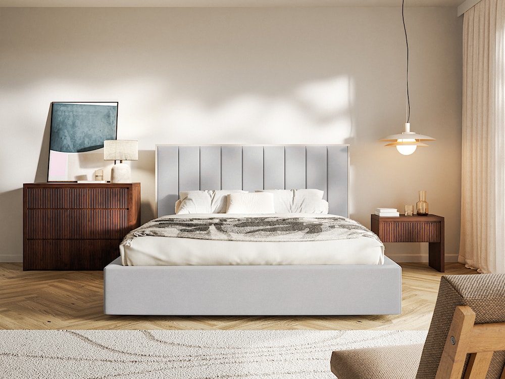 Łóżko tapicerowane 140x200 cm Togents jasnoszare welur hydrofobowy  - zdjęcie 3
