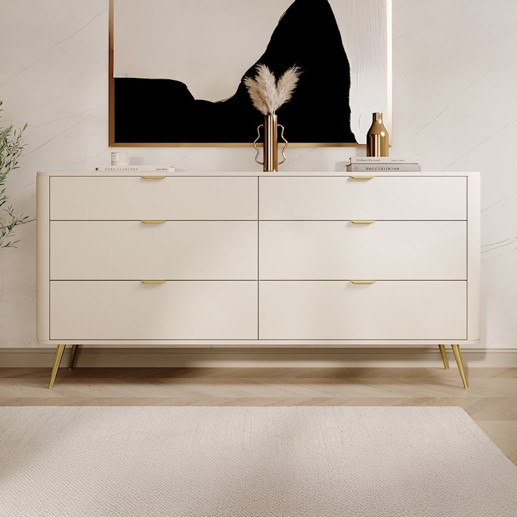 Komoda Oval z sześcioma szufladami 173 cm beż piaskowy  - zdjęcie 4