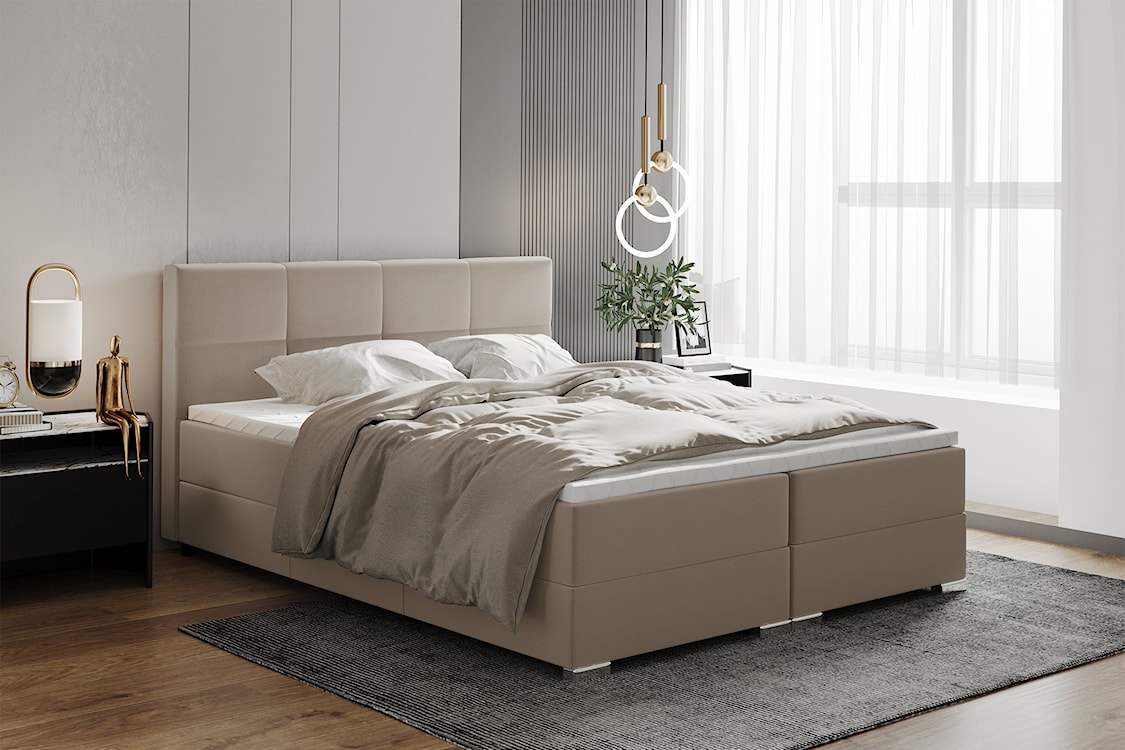 Łóżko kontynentalne 180x200 cm Palazzine z pojemnikami i topperem szarobeżowe  - zdjęcie 2