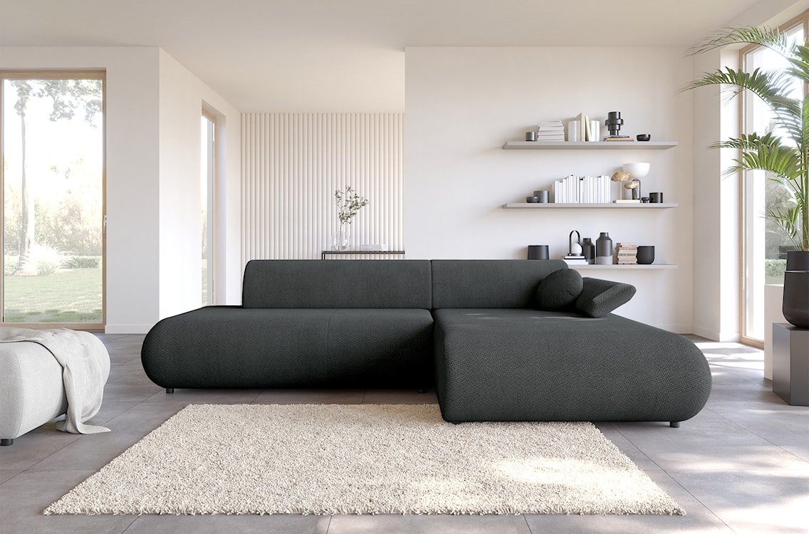 Narożnik z funkcją spania Armone L-kształtny prawostronny grafitowy szenil  - zdjęcie 2