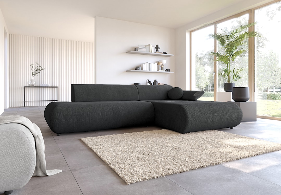 Narożnik z funkcją spania Armone L-kształtny prawostronny grafitowy szenil  - zdjęcie 5