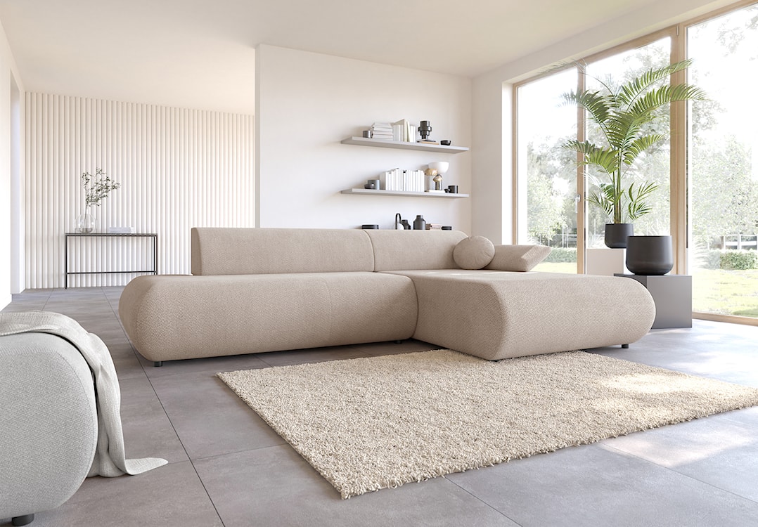 Narożnik z funkcją spania Armone L-kształtny prawostronny jasnobeżowy szenil  - zdjęcie 5