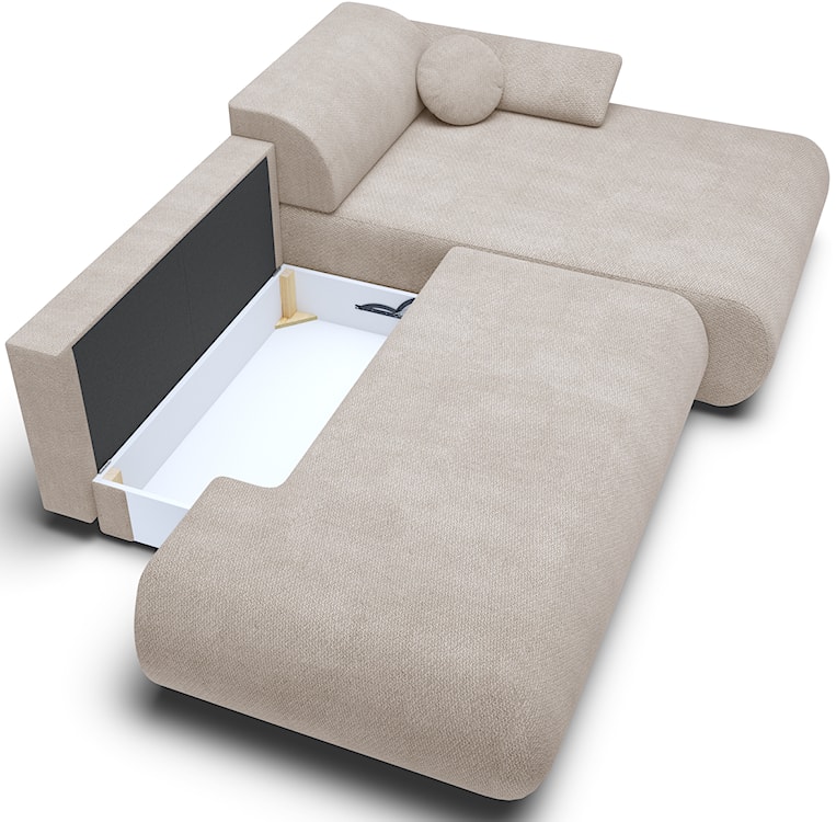 Narożnik z funkcją spania Armone L-kształtny prawostronny jasnobeżowy szenil  - zdjęcie 4