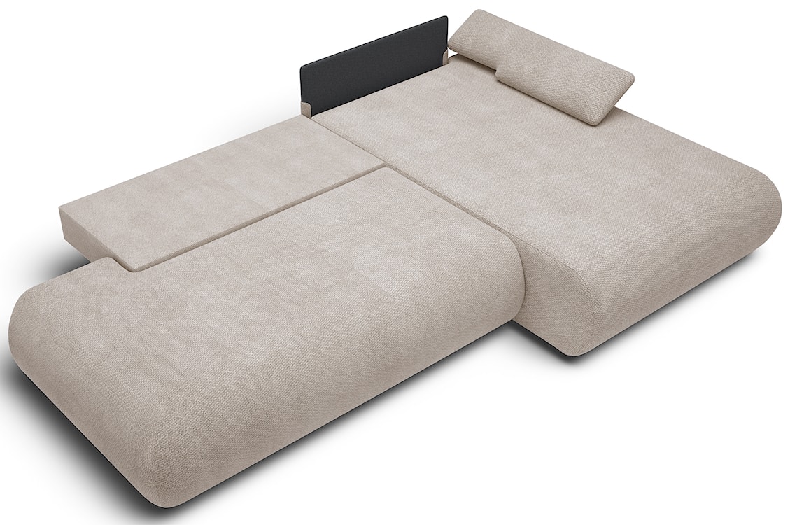 Narożnik z funkcją spania Armone L-kształtny prawostronny jasnobeżowy szenil  - zdjęcie 3