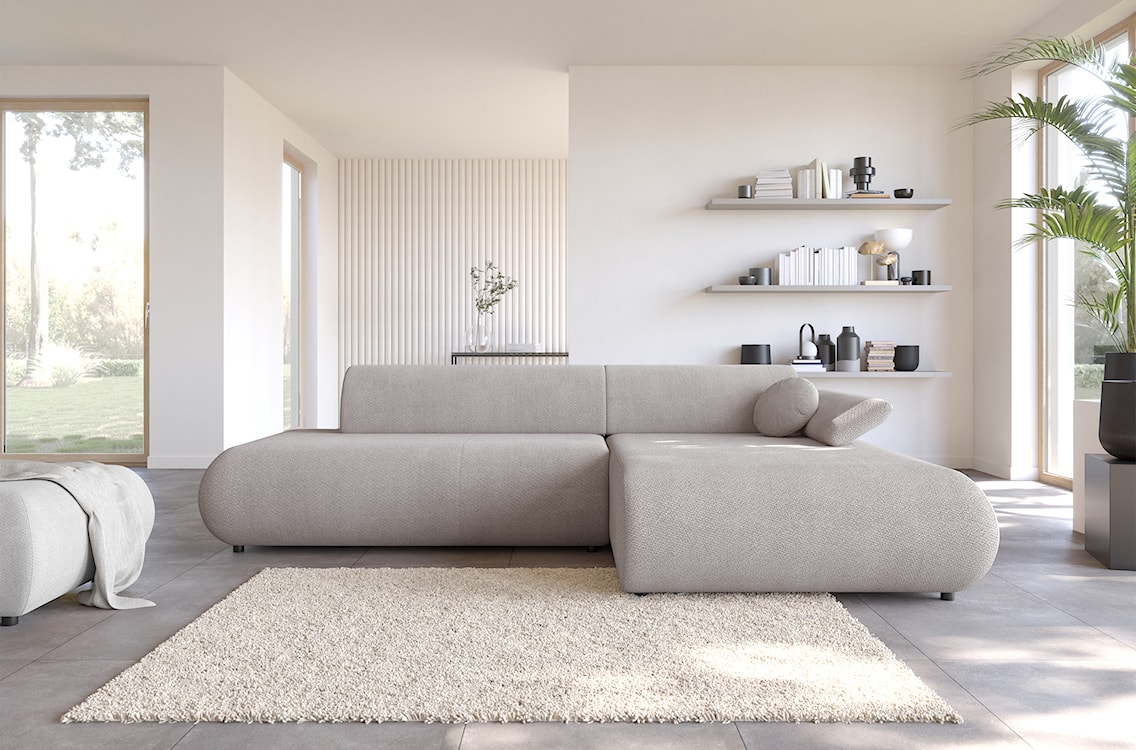 Narożnik z funkcją spania Armone L-kształtny prawostronny jasnoszary szenil  - zdjęcie 2