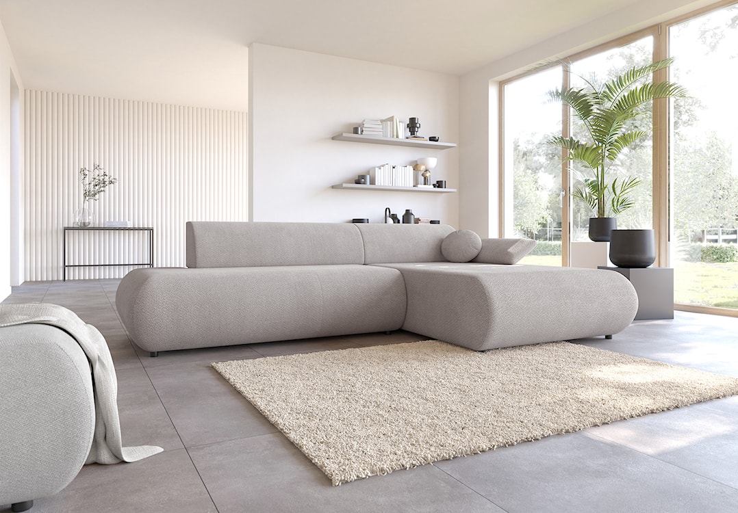 Narożnik z funkcją spania Armone L-kształtny prawostronny jasnoszary szenil  - zdjęcie 5