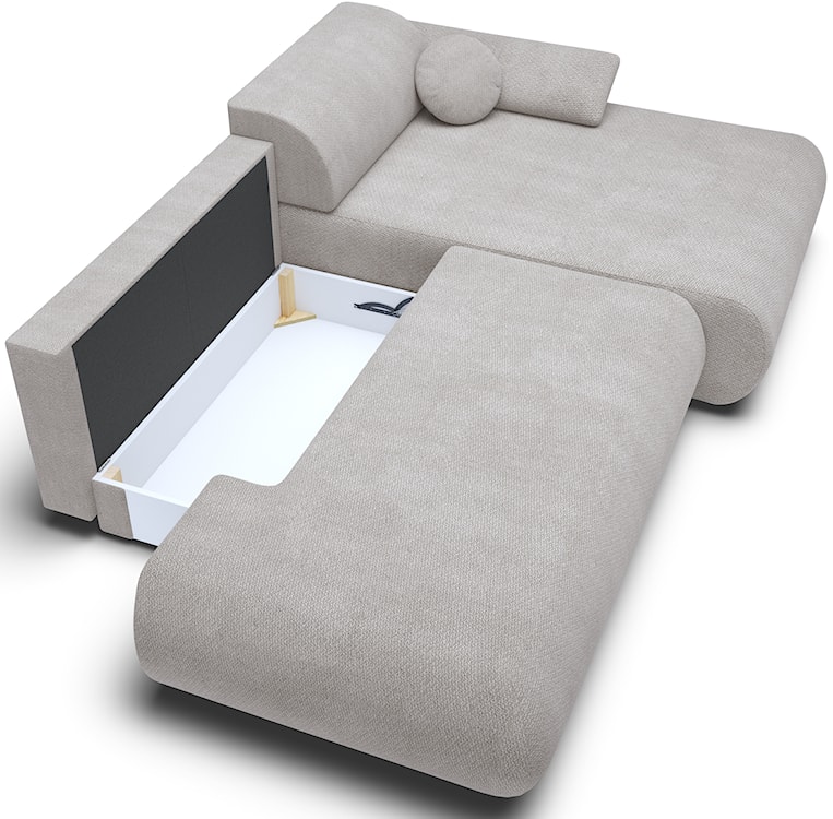 Narożnik z funkcją spania Armone L-kształtny prawostronny jasnoszary szenil  - zdjęcie 4