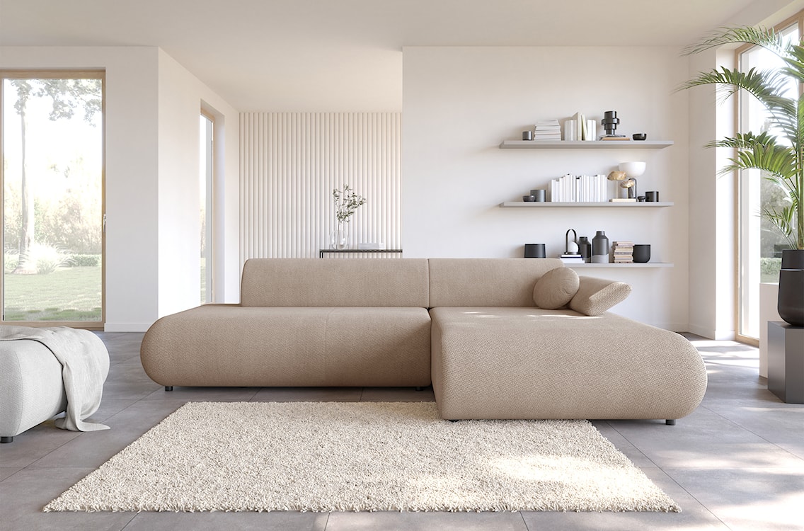 Narożnik z funkcją spania Armone L-kształtny prawostronny beżowy szenil  - zdjęcie 2