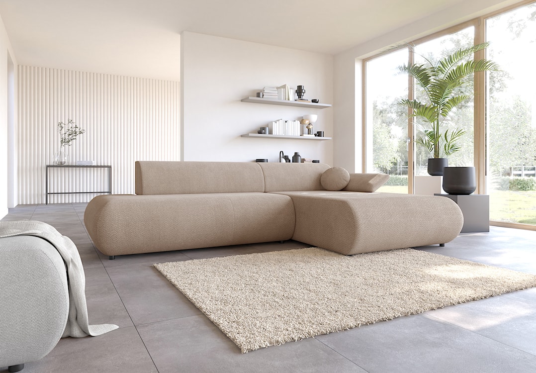 Narożnik z funkcją spania Armone L-kształtny prawostronny beżowy szenil  - zdjęcie 5