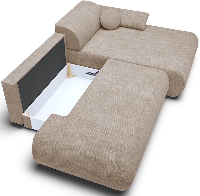 Narożnik z funkcją spania Armone L-kształtny prawostronny beżowy szenil  - zdjęcie 4