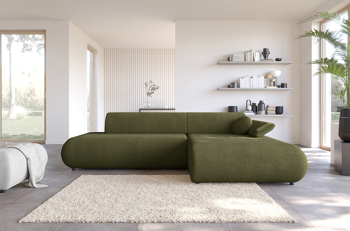 Narożnik z funkcją spania Armone L-kształtny prawostronny oliwkowy szenil  - zdjęcie 2