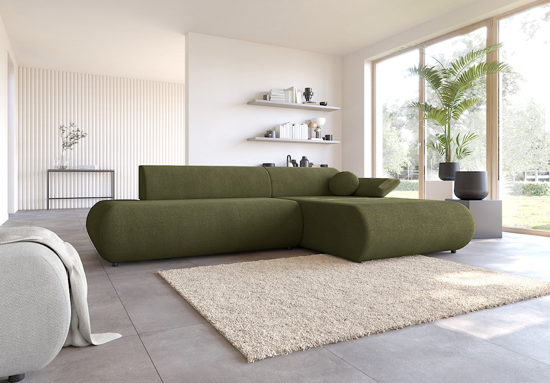 Narożnik z funkcją spania Armone L-kształtny prawostronny oliwkowy szenil  - zdjęcie 5