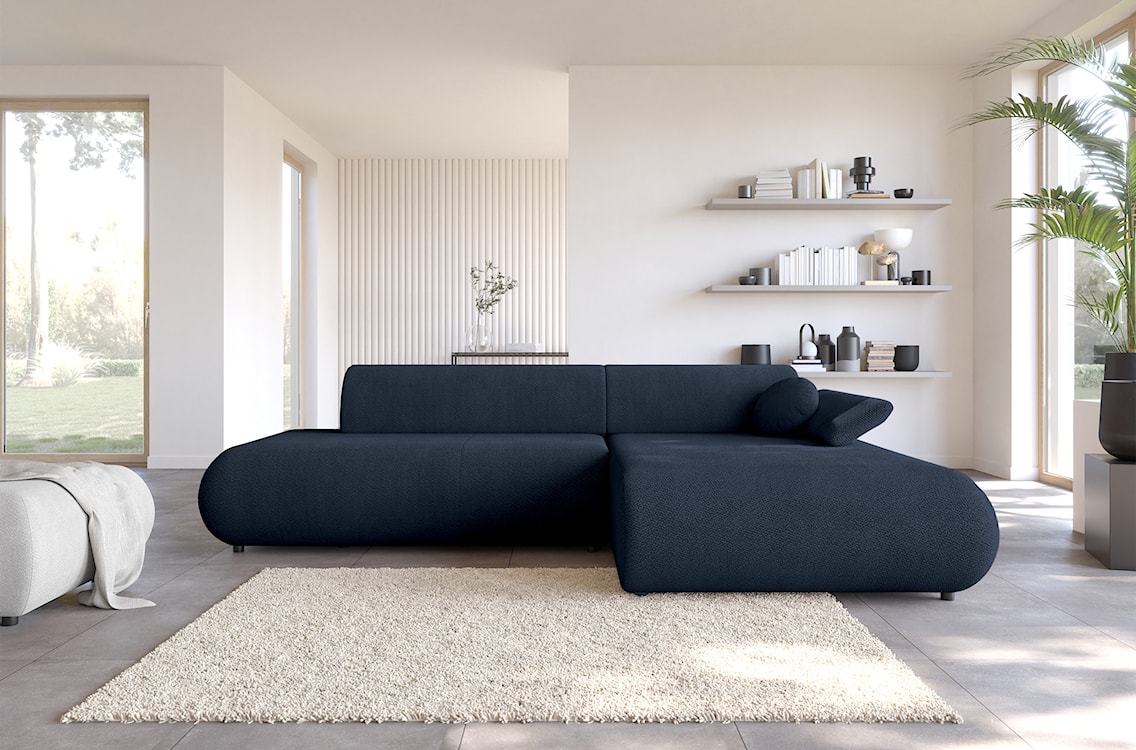 Narożnik z funkcją spania Armone L-kształtny prawostronny granatowy szenil  - zdjęcie 2