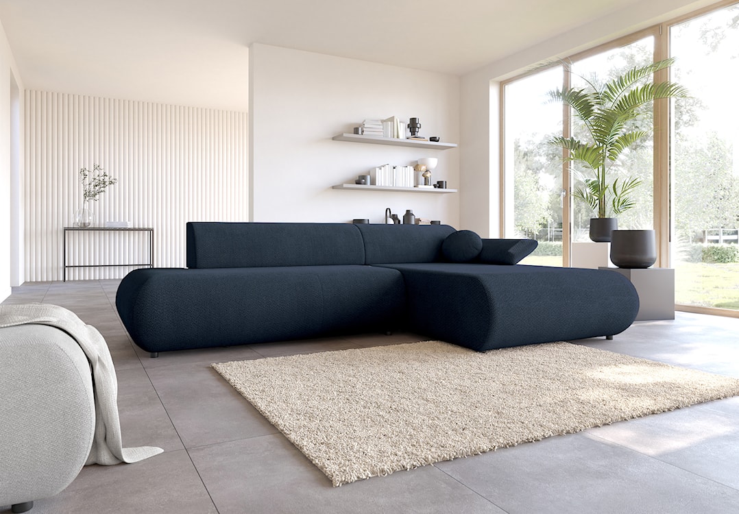 Narożnik z funkcją spania Armone L-kształtny prawostronny granatowy szenil  - zdjęcie 5