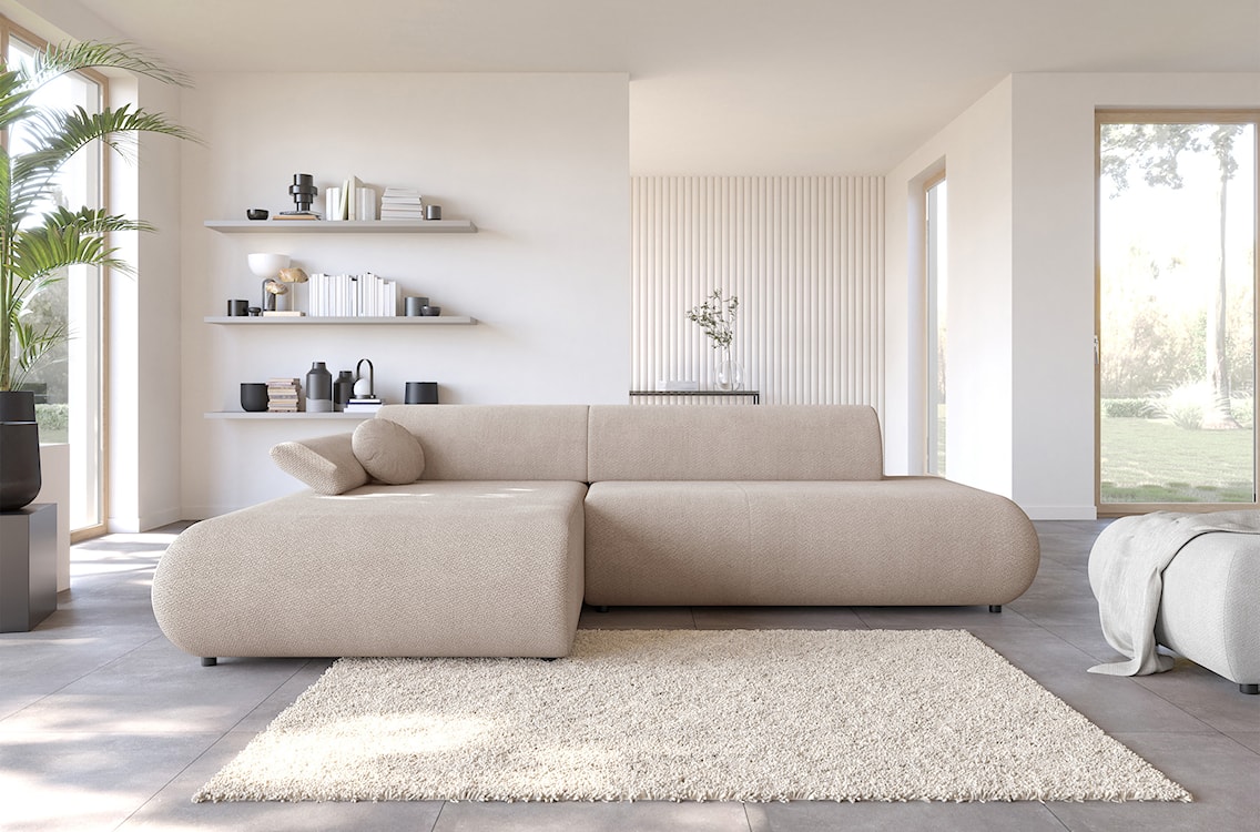 Narożnik z funkcją spania Armone L-kształtny lewostronny jasnobeżowy szenil  - zdjęcie 2