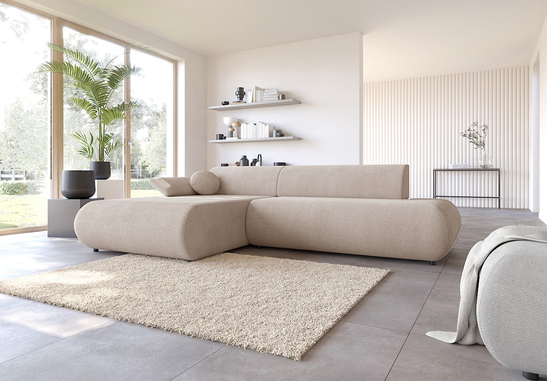 Narożnik z funkcją spania Armone L-kształtny lewostronny jasnobeżowy szenil  - zdjęcie 5