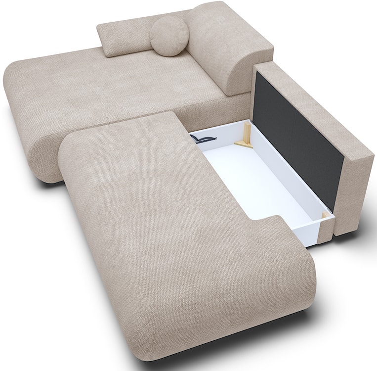 Narożnik z funkcją spania Armone L-kształtny lewostronny jasnobeżowy szenil  - zdjęcie 4