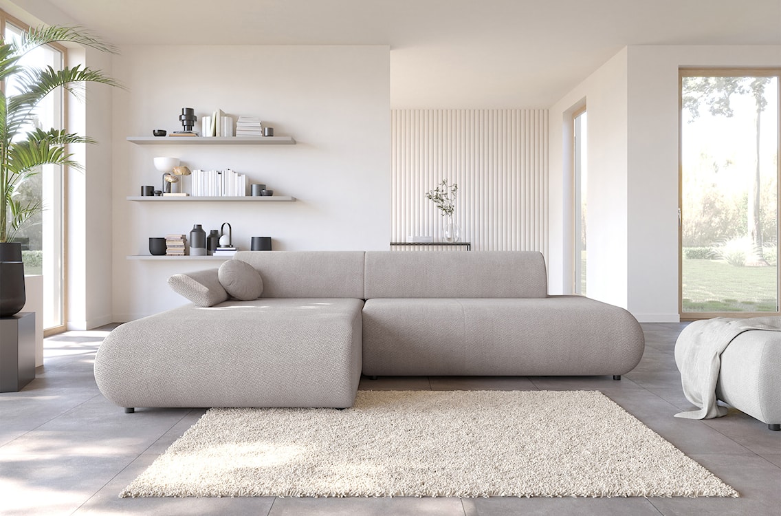 Narożnik z funkcją spania Armone L-kształtny lewostronny jasnoszary szenil  - zdjęcie 2