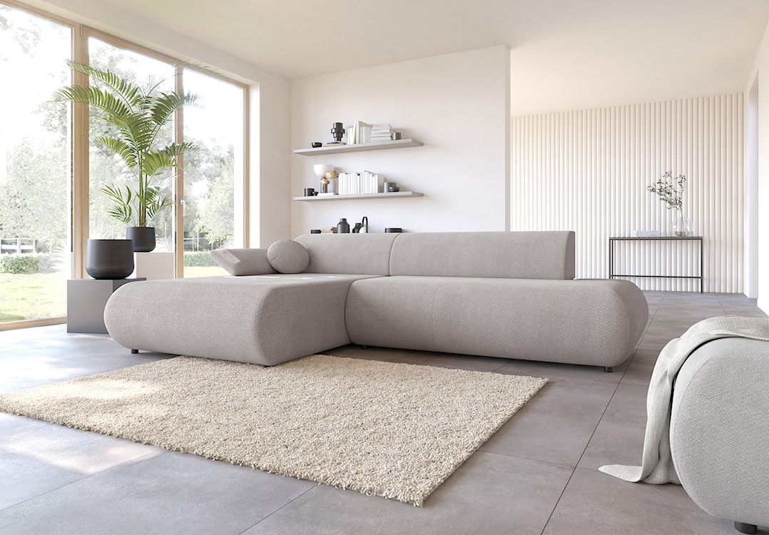 Narożnik z funkcją spania Armone L-kształtny lewostronny jasnoszary szenil  - zdjęcie 5