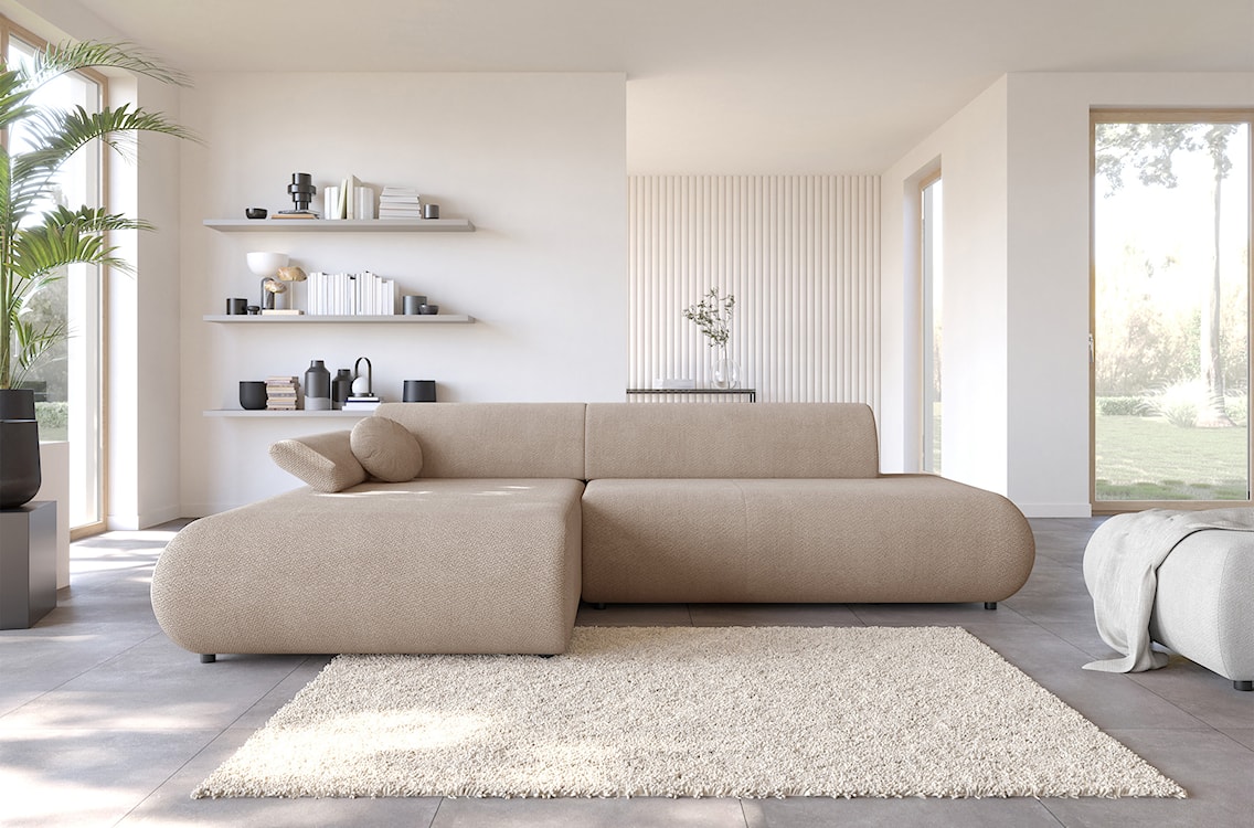 Narożnik z funkcją spania Armone L-kształtny lewostronny beżowy szenil  - zdjęcie 2