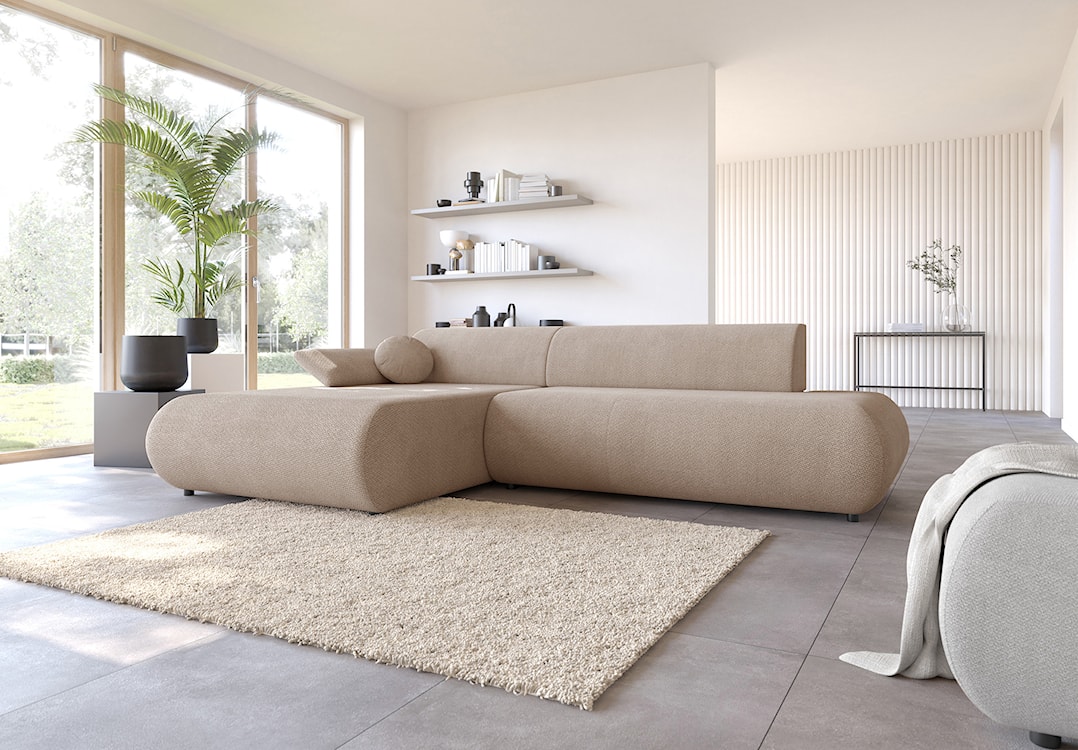 Narożnik z funkcją spania Armone L-kształtny lewostronny beżowy szenil  - zdjęcie 5