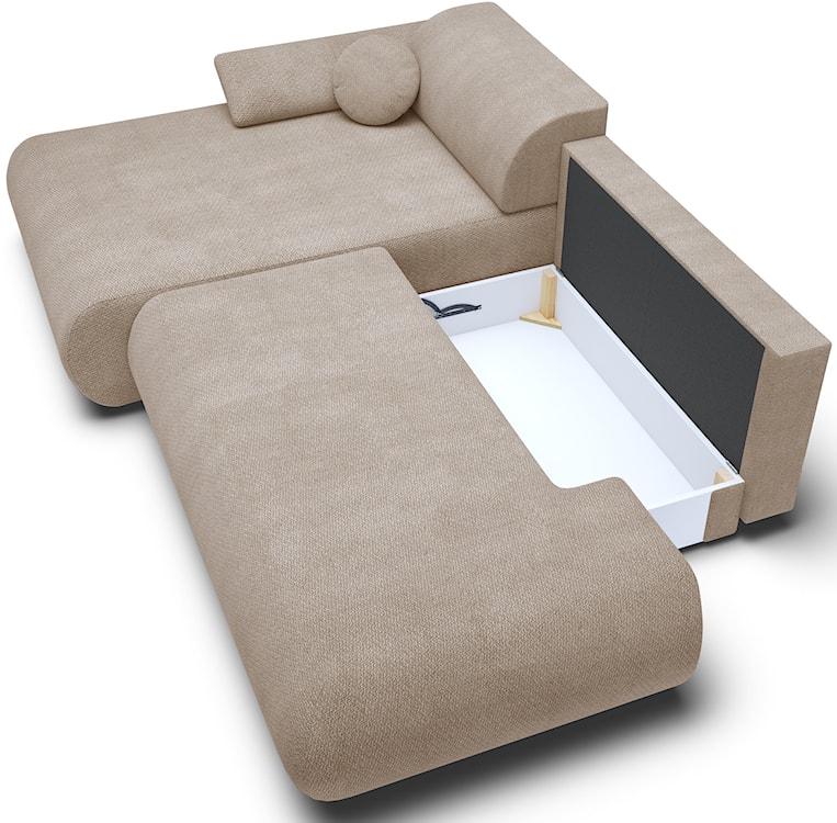 Narożnik z funkcją spania Armone L-kształtny lewostronny beżowy szenil  - zdjęcie 4