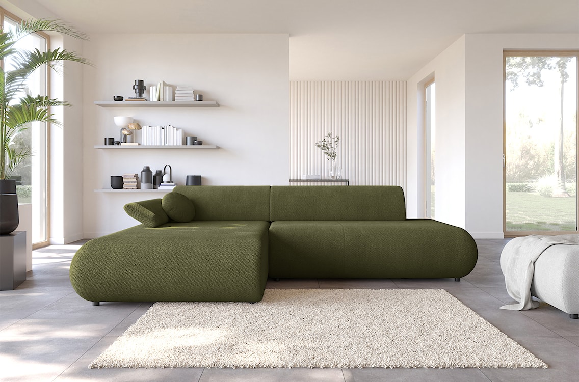 Narożnik z funkcją spania Armone L-kształtny lewostronny oliwkowy szenil  - zdjęcie 2