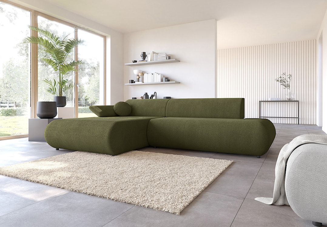 Narożnik z funkcją spania Armone L-kształtny lewostronny oliwkowy szenil  - zdjęcie 5